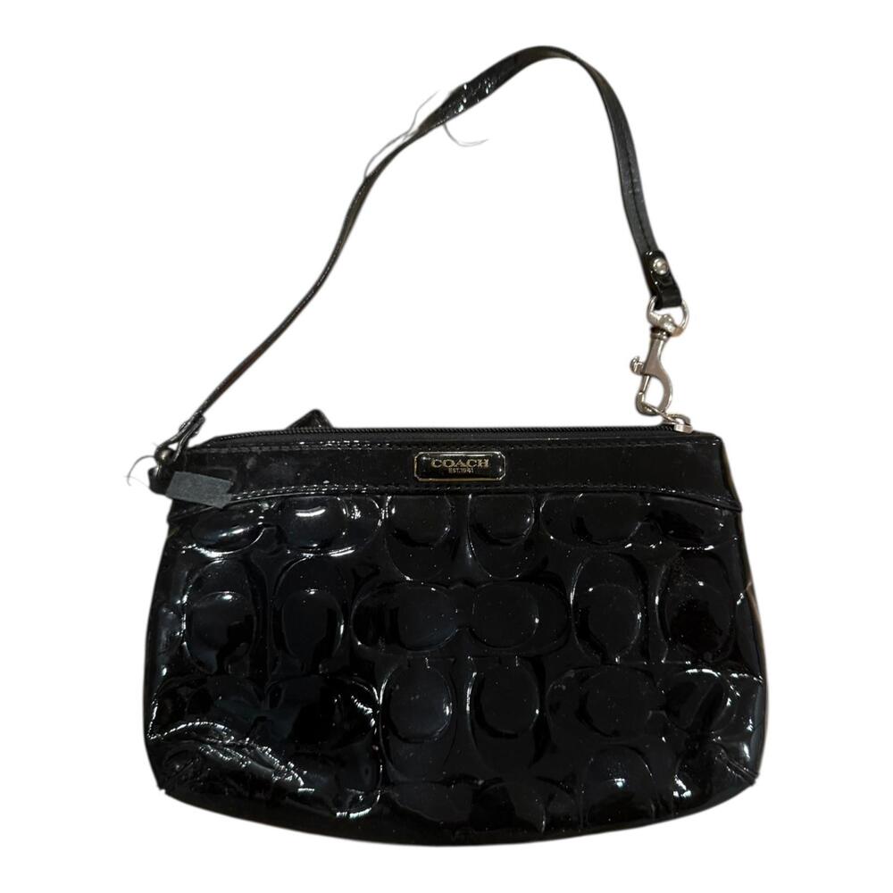 Coach Black Patent Signature C Logo Wristlet